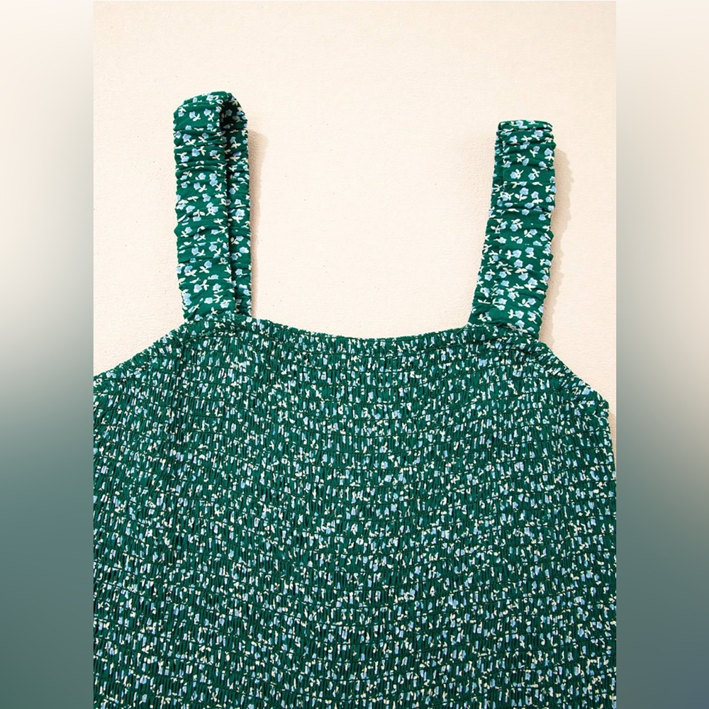Boho Floral Loose Shirred Cami Jumpsuit With Pockets Green - Picture 7 of 8